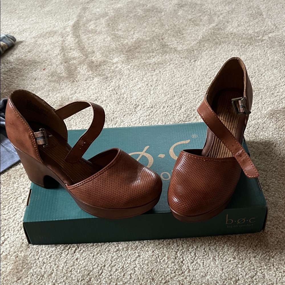 b.o.c. Women's Brown Perforated Mules with Buckle Strap